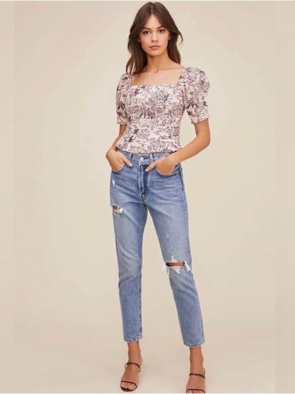 Astr blush pink Toile Scenic Print Blouse